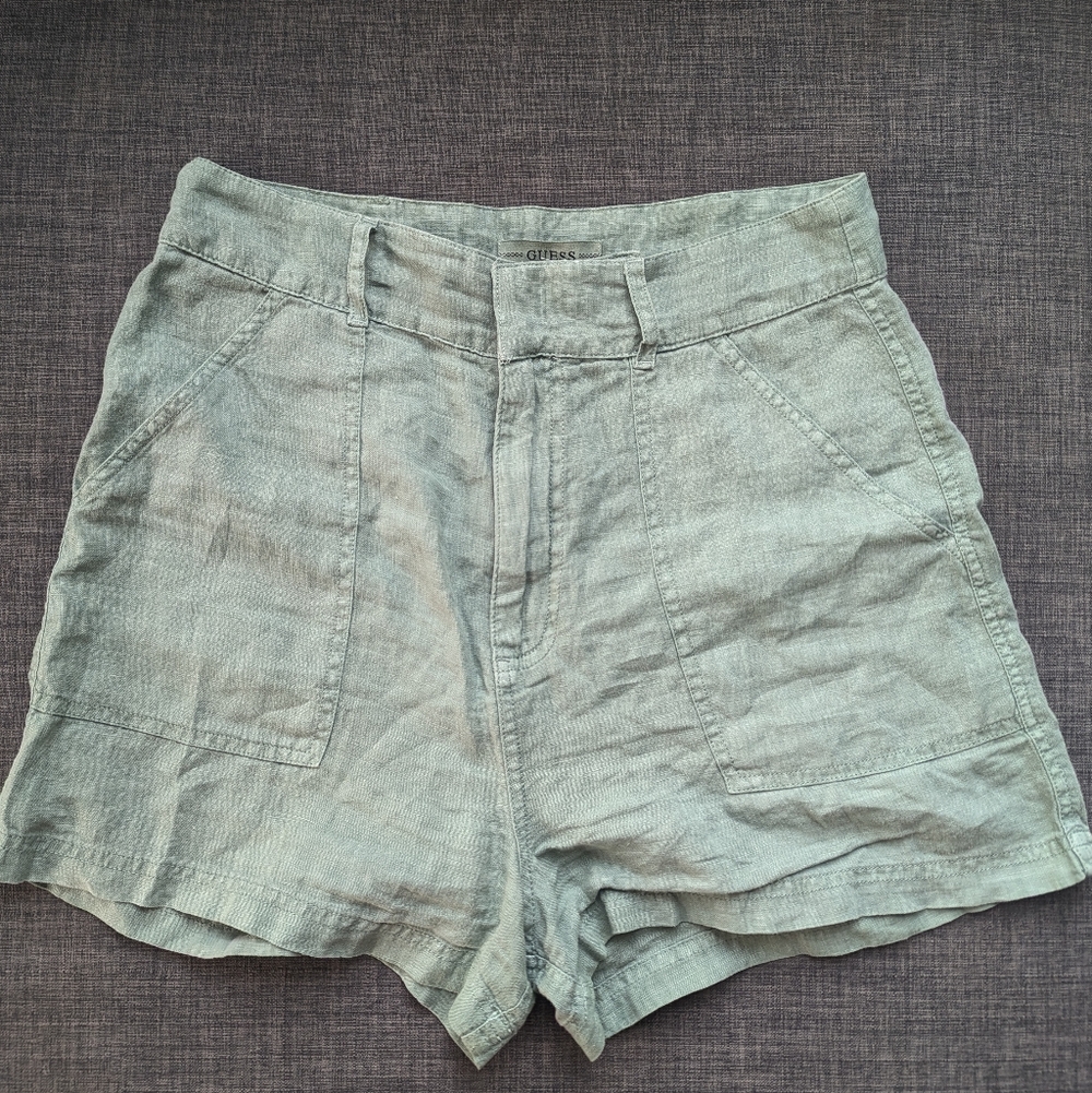 Guess Light Green Linen Shorts